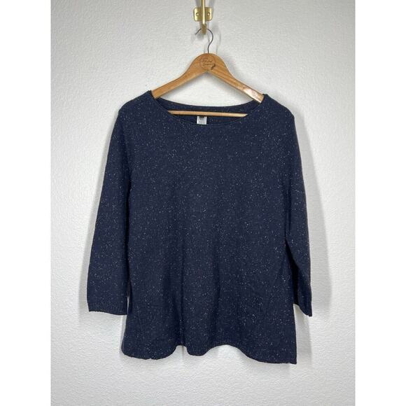 Talbots Speckled Knit Pullover Sweater XL Navy Colorful Cotton Wool Blend - Picture 1 of 5